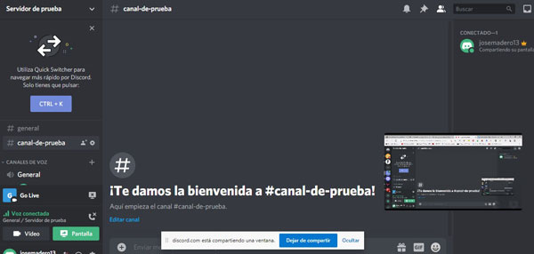 compartir pantalla en discord minipantalla