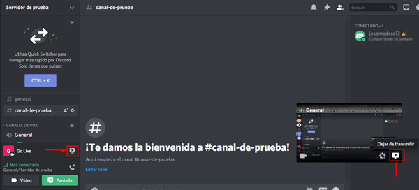 dejar de trasmitir en discord