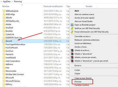 eliminar carpeta en discord