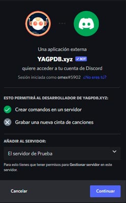 seleccionar servidor para yagpdb